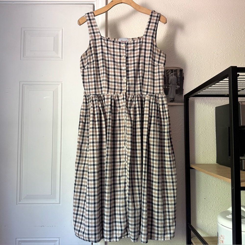BANNED RETRO multicolor gingham plaid mod pinup sleeveless button up midi dress‎